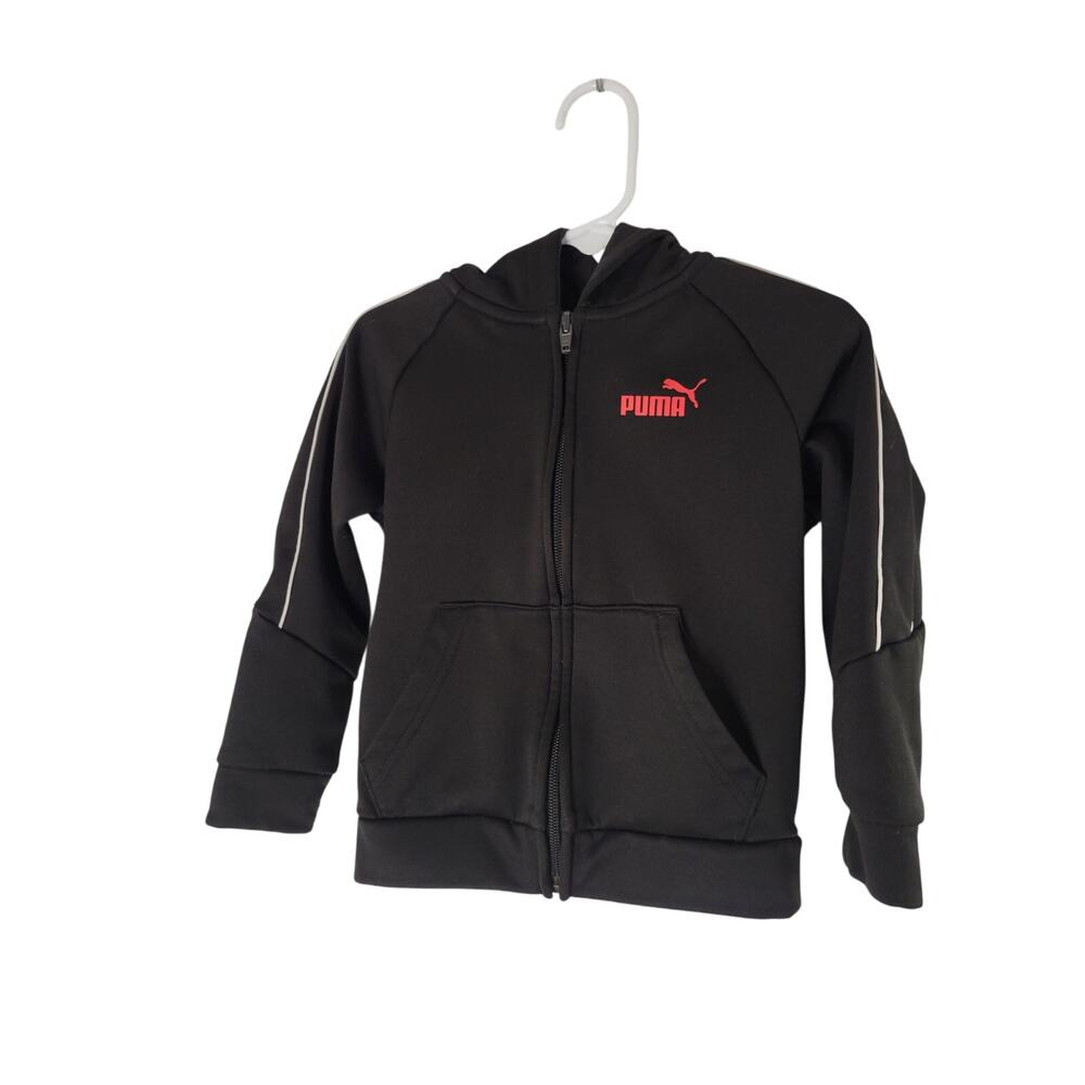 Puma Toddler Boys Black Red Full Zip Hooded Track Jacket Size 3T